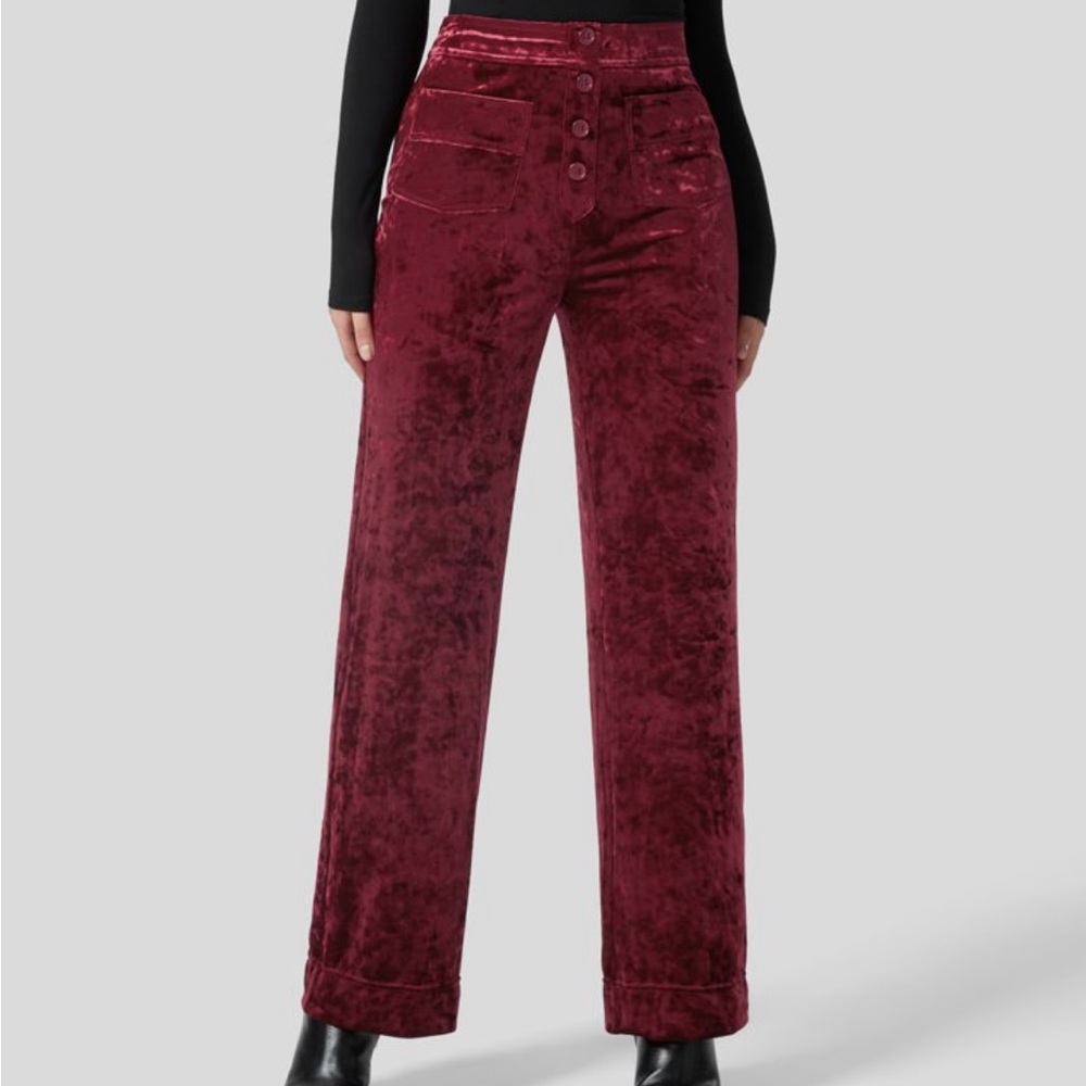 HALARA High Waisted Button Multiple Pockets Straight Leg Velvet Casual Pants